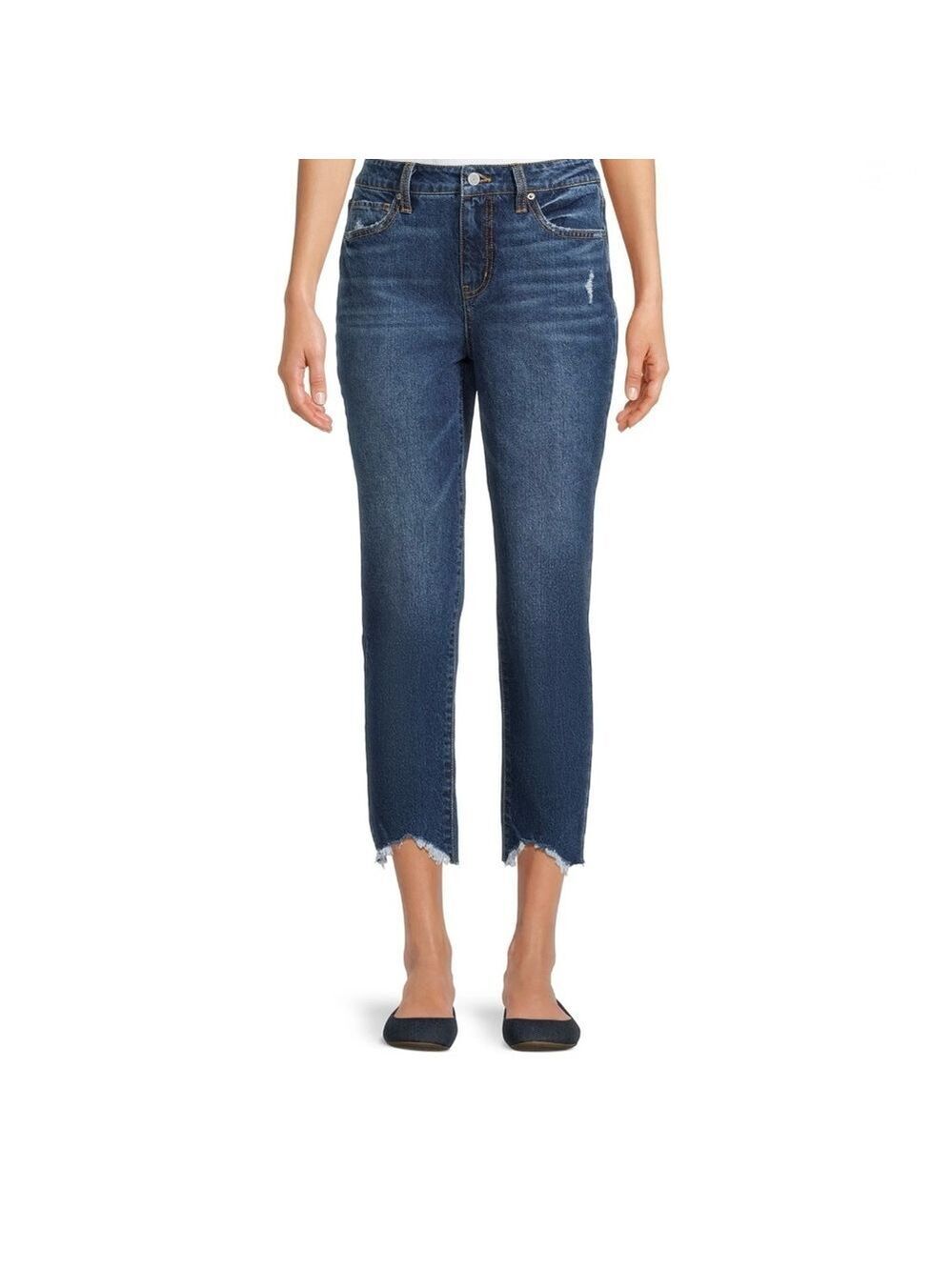 Time and Tru Women's Boyfriend Jeans with Sharkbite Hem Mid-Rise Size 10 - Picture 2 of 11